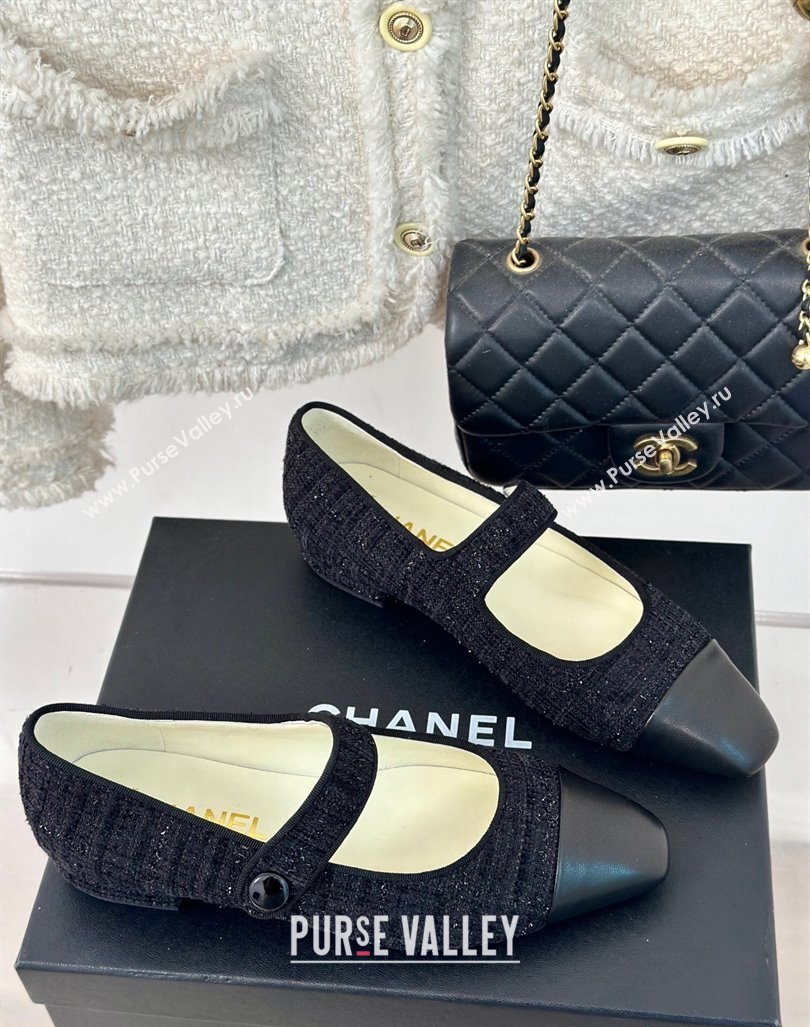 Chanel Tweed Mary Janes Ballet Flat with Pointed Toe Black2 2024 0603 (MD-240603147)