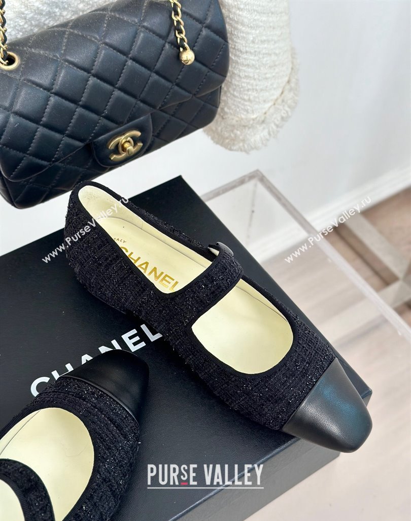 Chanel Tweed Mary Janes Ballet Flat with Pointed Toe Black2 2024 0603 (MD-240603147)