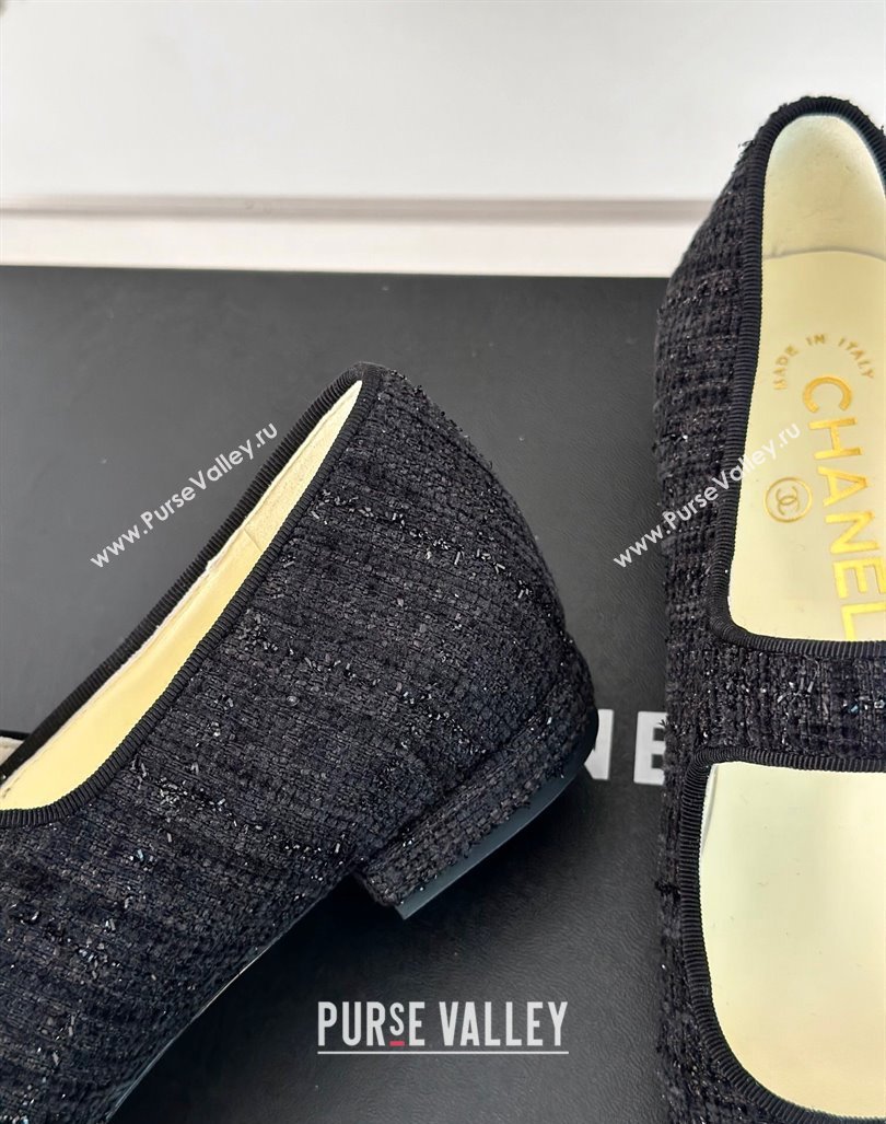 Chanel Tweed Mary Janes Ballet Flat with Pointed Toe Black2 2024 0603 (MD-240603147)