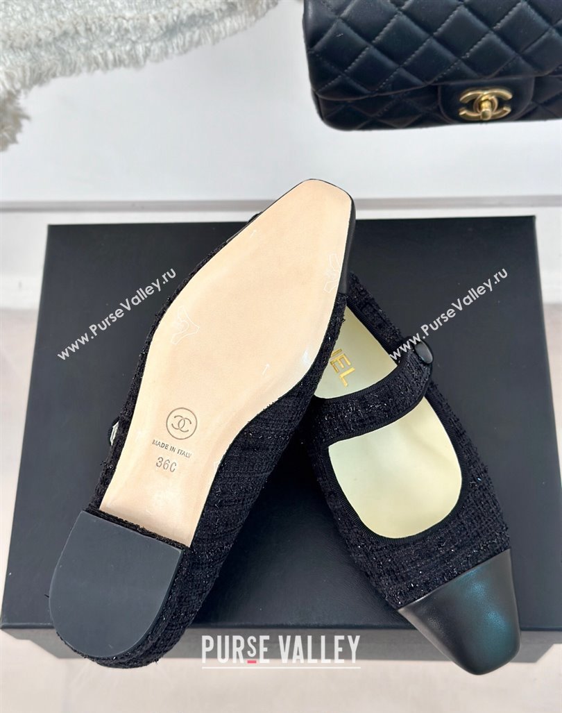 Chanel Tweed Mary Janes Ballet Flat with Pointed Toe Black2 2024 0603 (MD-240603147)