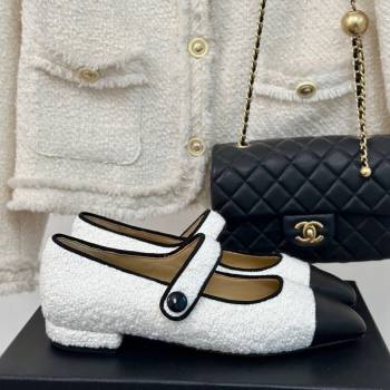 Chanel Tweed Mary Janes Ballet Flat with Pointed Toe White/Black 2024 0603 (MD-240603148)