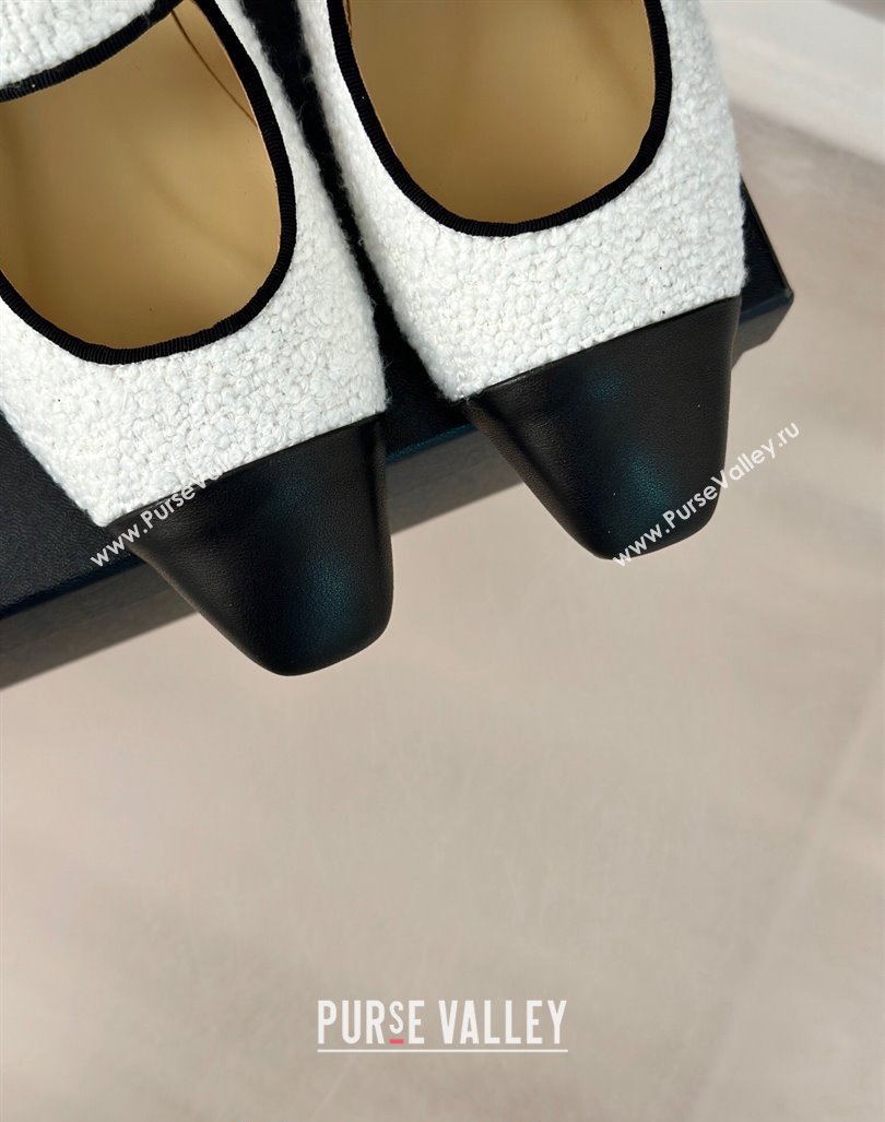 Chanel Tweed Mary Janes Ballet Flat with Pointed Toe White/Black 2024 0603 (MD-240603148)