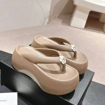 Chanel Rubber Platform Slide Thong Sandals 4cm with Bloom Khaki 2024 070301 (MD-240603150)