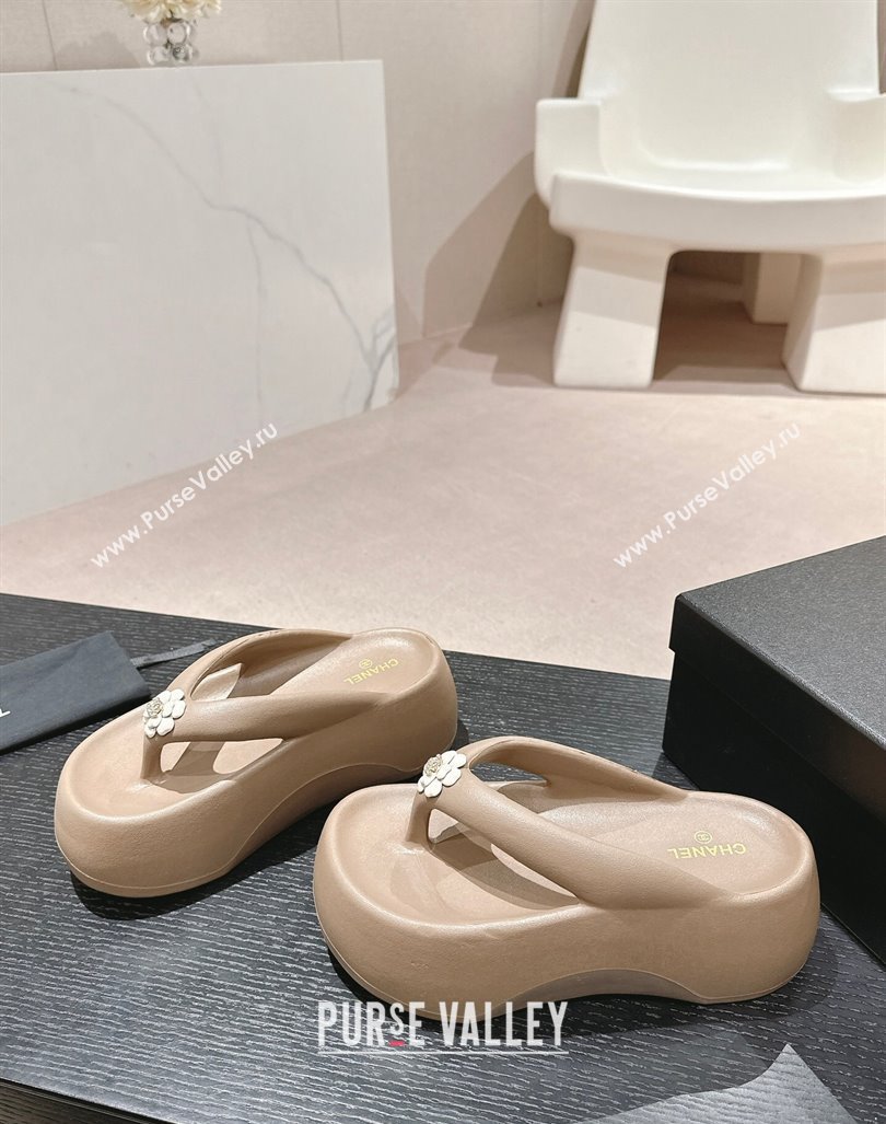 Chanel Rubber Platform Slide Thong Sandals 4cm with Bloom Khaki 2024 070301 (MD-240603150)