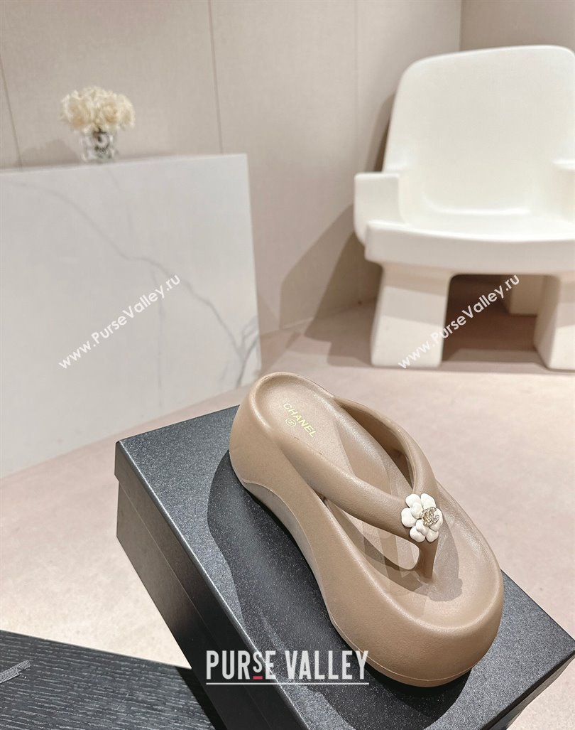 Chanel Rubber Platform Slide Thong Sandals 4cm with Bloom Khaki 2024 070301 (MD-240603150)