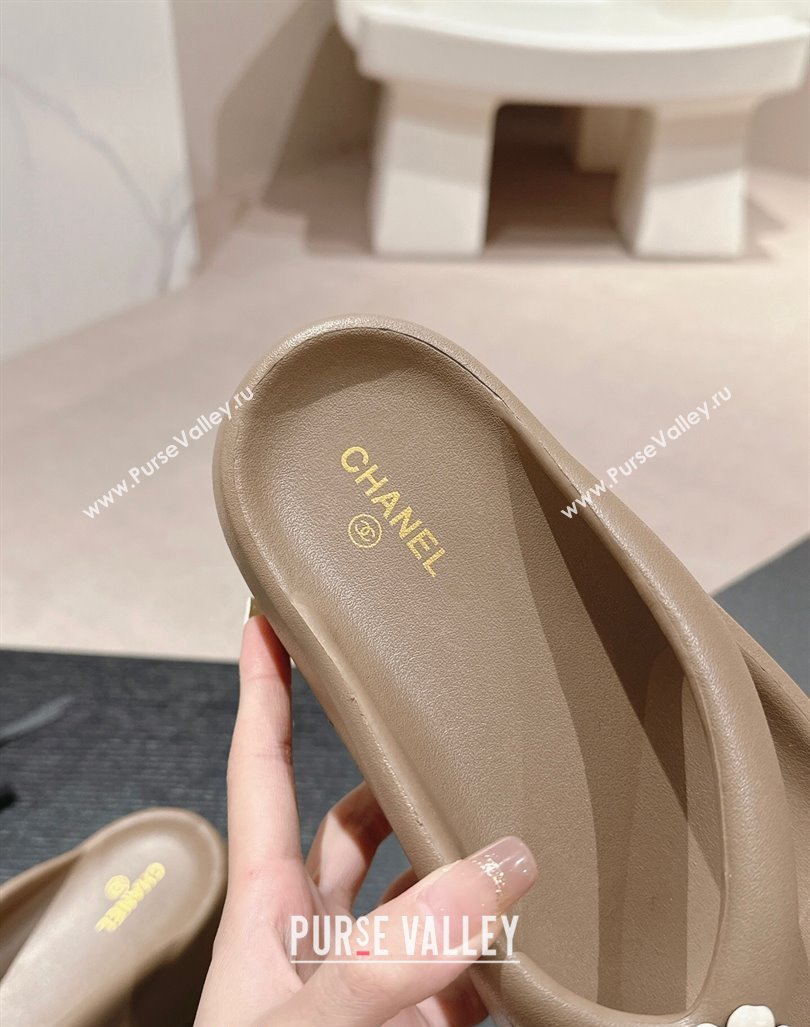 Chanel Rubber Platform Slide Thong Sandals 4cm with Bloom Khaki 2024 070301 (MD-240603150)