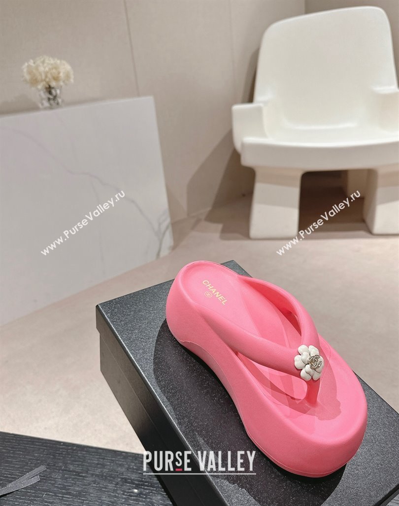 Chanel Rubber Platform Slide Thong Sandals 4cm with Bloom Pink 2024 070301 (MD-240603151)