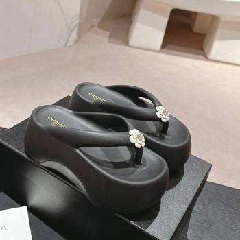 Chanel Rubber Platform Slide Thong Sandals 4cm with Bloom Black 2024 070301 (MD-240603153)