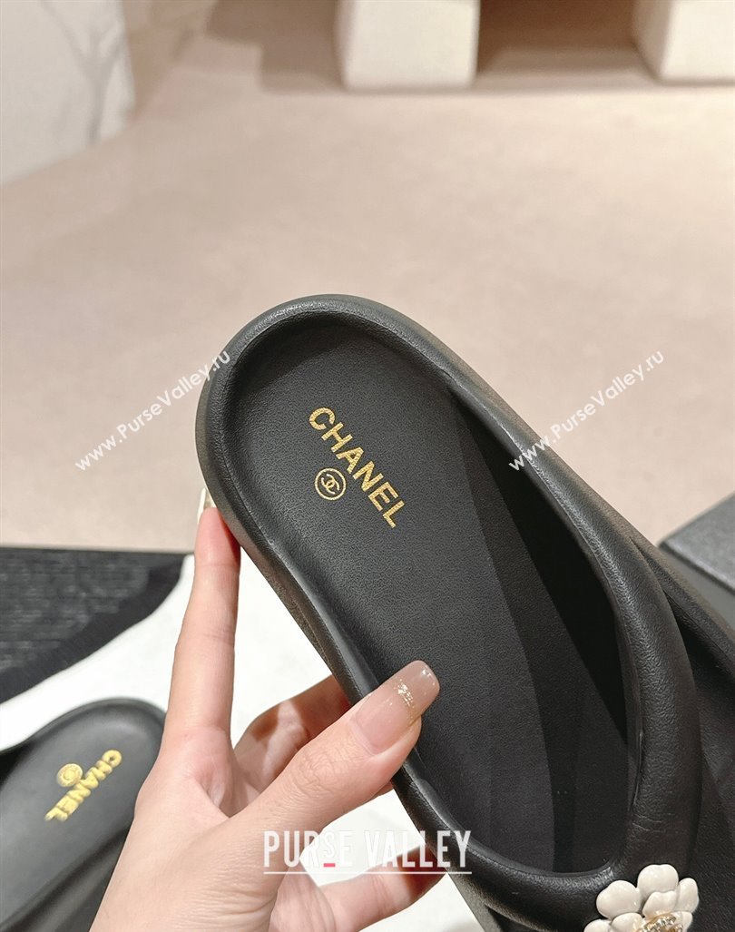 Chanel Rubber Platform Slide Thong Sandals 4cm with Bloom Black 2024 070301 (MD-240603153)