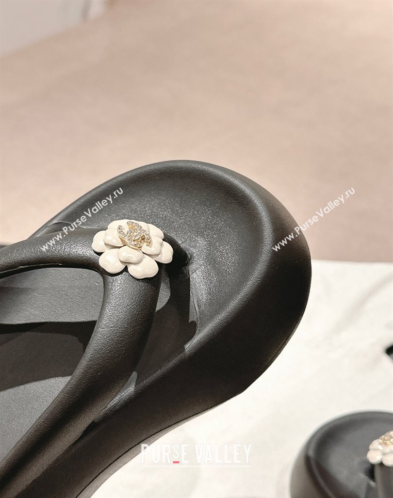 Chanel Rubber Platform Slide Thong Sandals 4cm with Bloom Black 2024 070301 (MD-240603153)