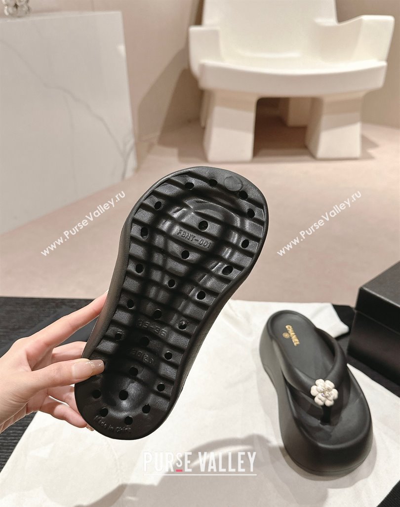 Chanel Rubber Platform Slide Thong Sandals 4cm with Bloom Black 2024 070301 (MD-240603153)