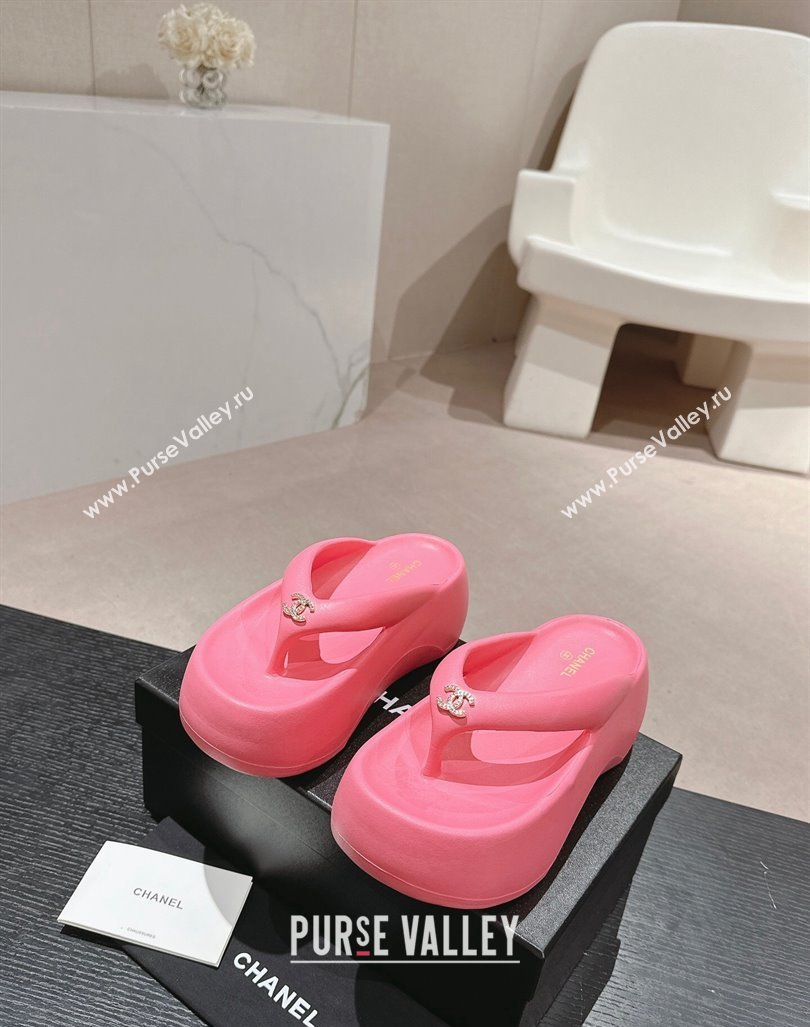 Chanel Rubber Platform Slide Thong Sandals 4cm with CC Pink 2024 070301 (MD-240603154)