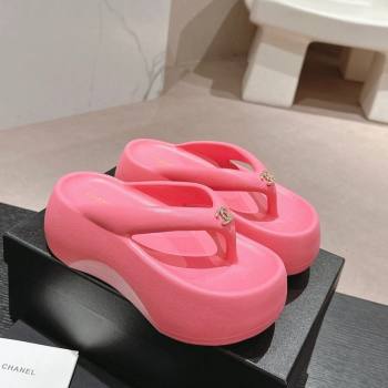 Chanel Rubber Platform Slide Thong Sandals 4cm with CC Pink 2024 070301 (MD-240603154)