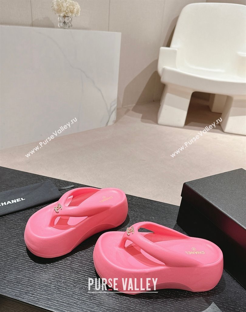 Chanel Rubber Platform Slide Thong Sandals 4cm with CC Pink 2024 070301 (MD-240603154)