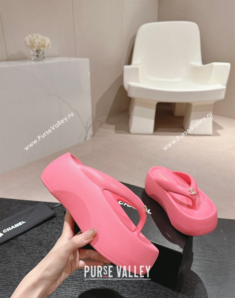 Chanel Rubber Platform Slide Thong Sandals 4cm with CC Pink 2024 070301 (MD-240603154)