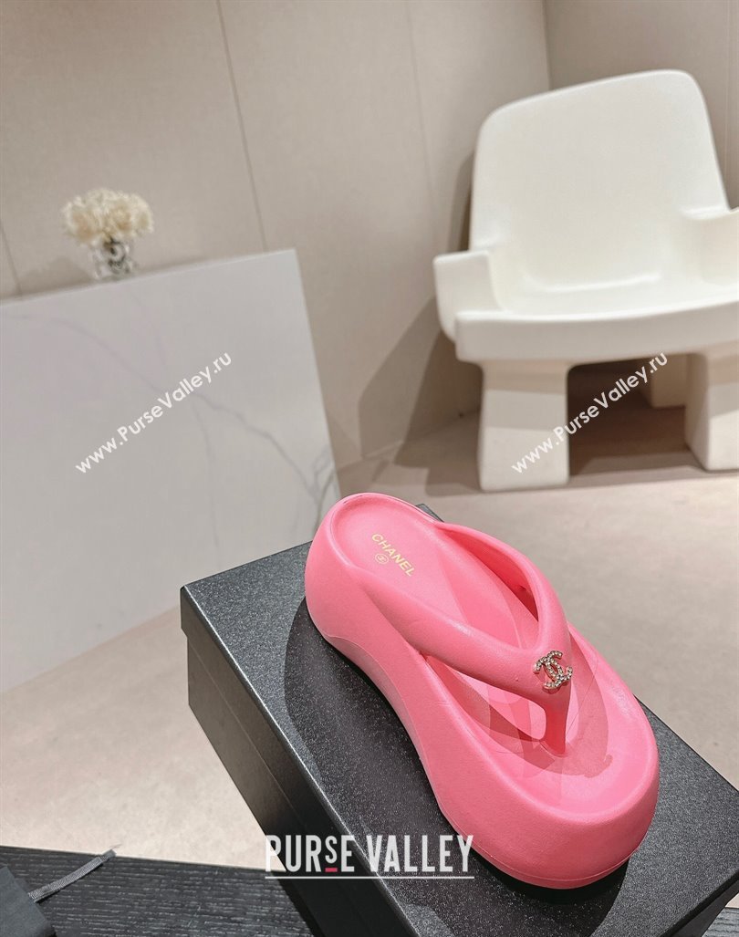 Chanel Rubber Platform Slide Thong Sandals 4cm with CC Pink 2024 070301 (MD-240603154)