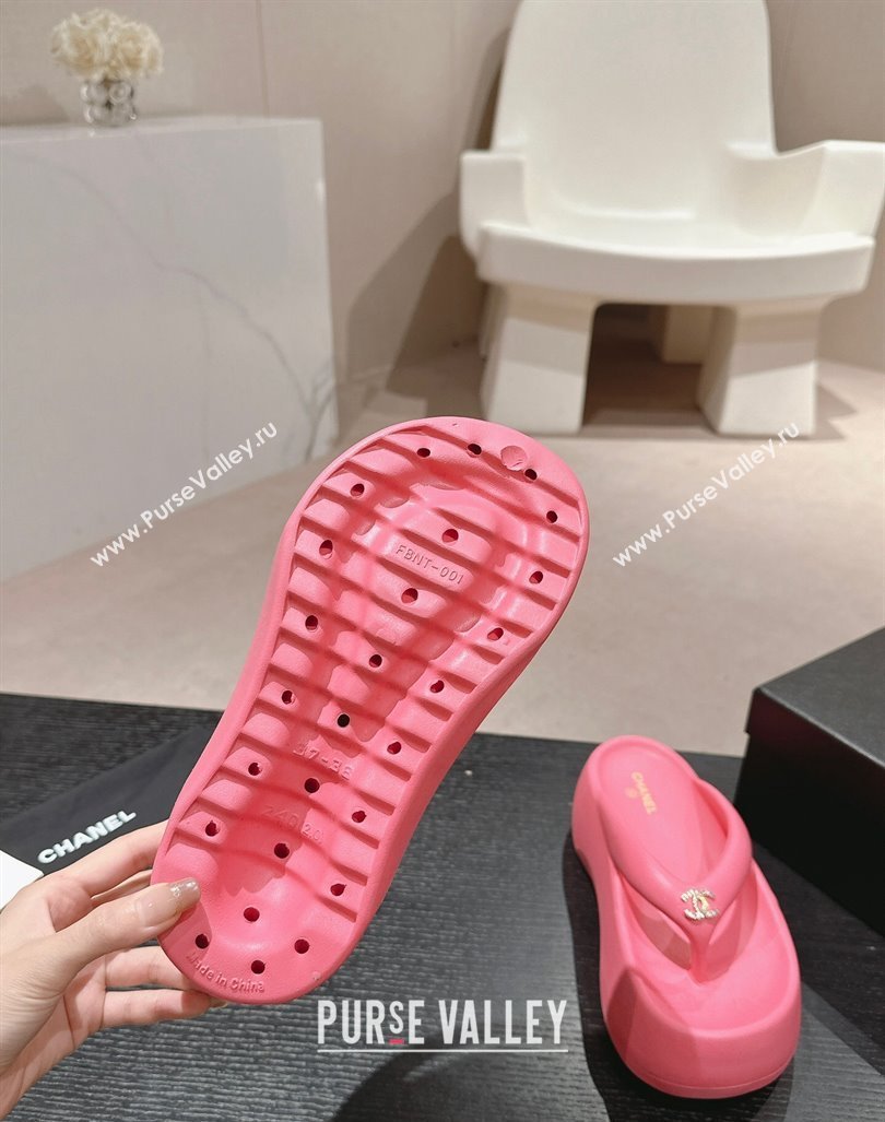 Chanel Rubber Platform Slide Thong Sandals 4cm with CC Pink 2024 070301 (MD-240603154)