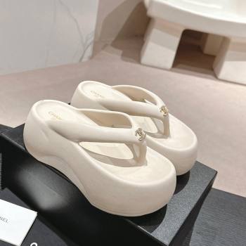 Chanel Rubber Platform Slide Thong Sandals 4cm with CC White 2 2024 070301 (MD-240603155)