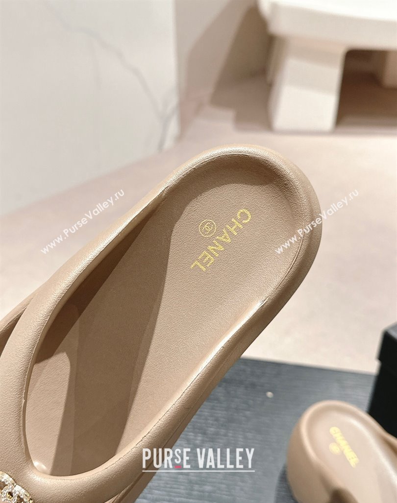 Chanel Rubber Platform Slide Thong Sandals 4cm with CC Khaki 2024 070301 (MD-240603156)