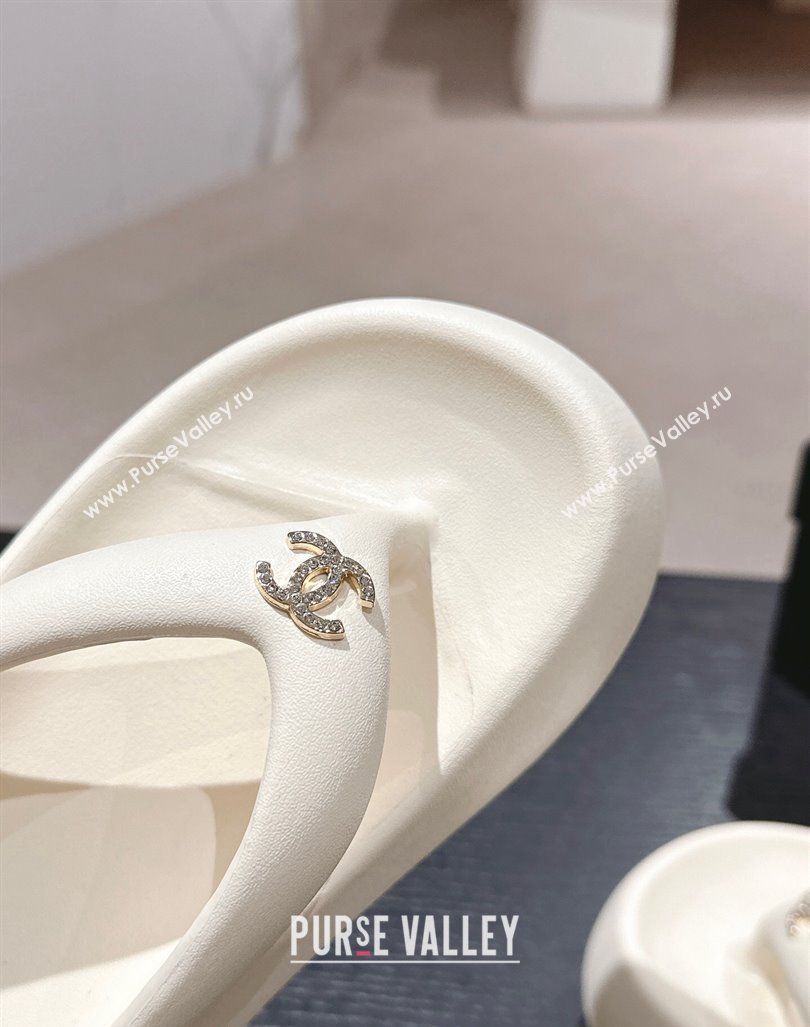 Chanel Rubber Platform Slide Thong Sandals 4cm with CC Cream White 2024 070301 (MD-240603157)