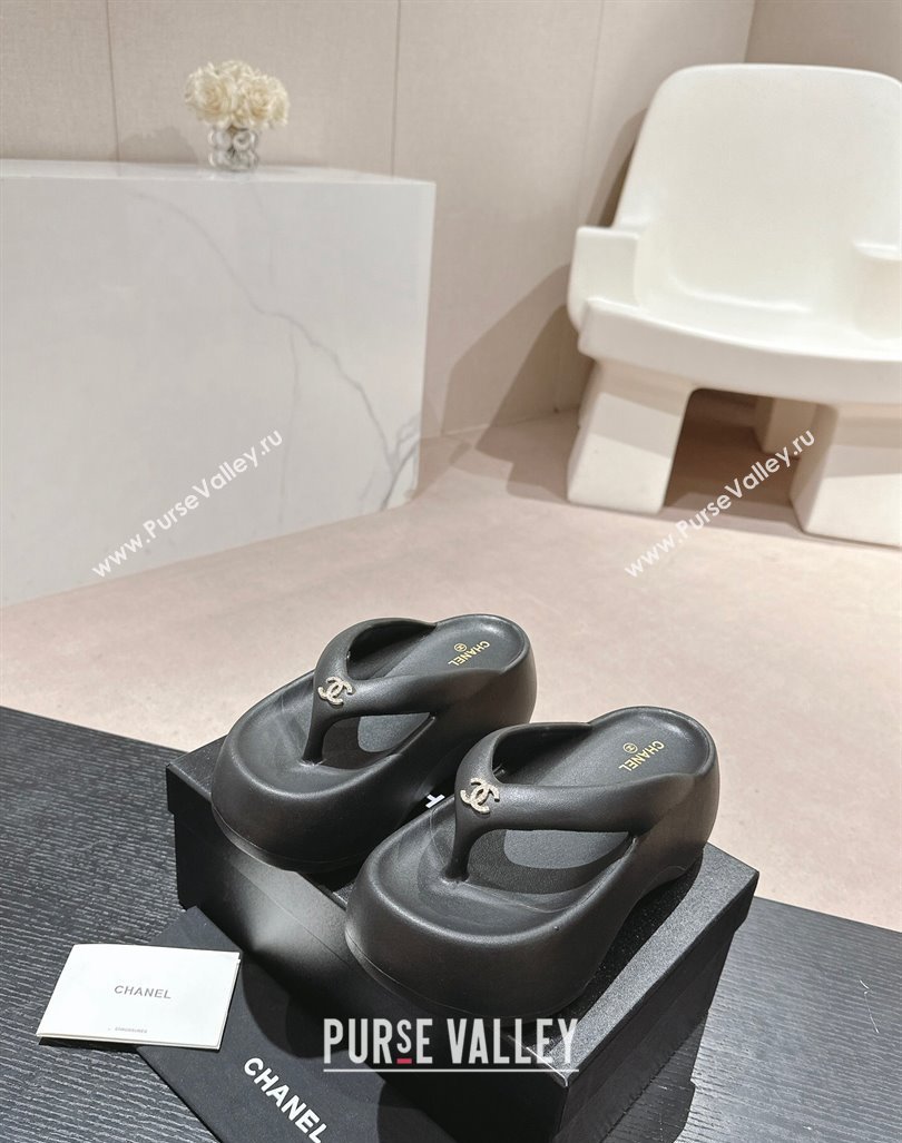 Chanel Rubber Platform Slide Thong Sandals 4cm with CC Black 2024 070301 (MD-240603158)