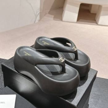 Chanel Rubber Platform Slide Thong Sandals 4cm with CC Black 2024 070301 (MD-240603158)