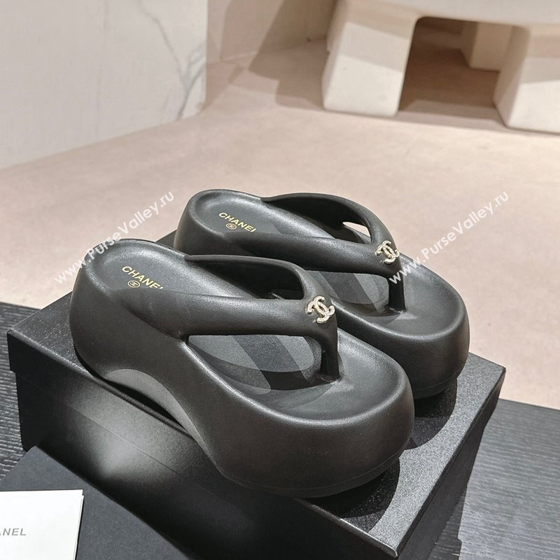 Chanel Rubber Platform Slide Thong Sandals 4cm with CC Black 2024 070301 (MD-240603158)