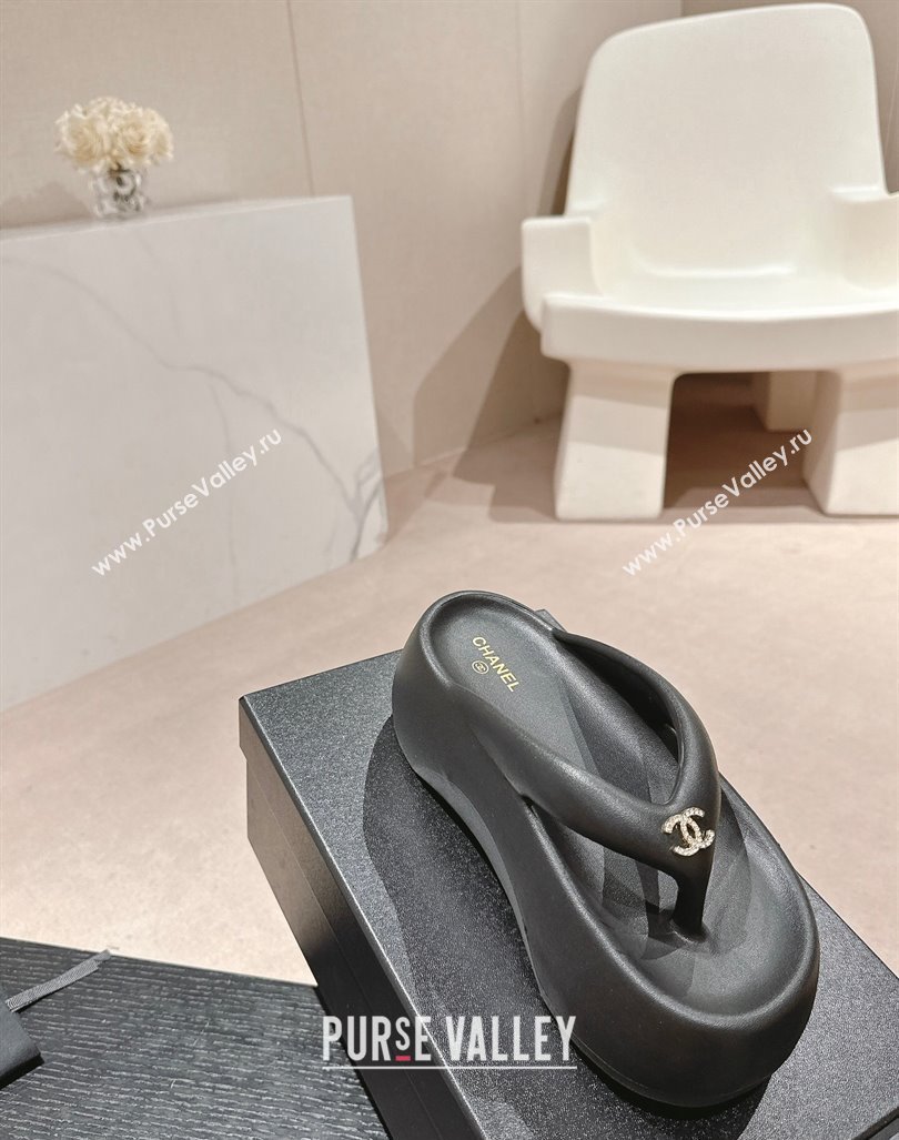 Chanel Rubber Platform Slide Thong Sandals 4cm with CC Black 2024 070301 (MD-240603158)