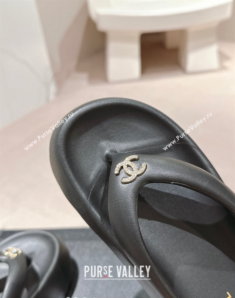 Chanel Rubber Platform Slide Thong Sandals 4cm with CC Black 2024 070301 (MD-240603158)