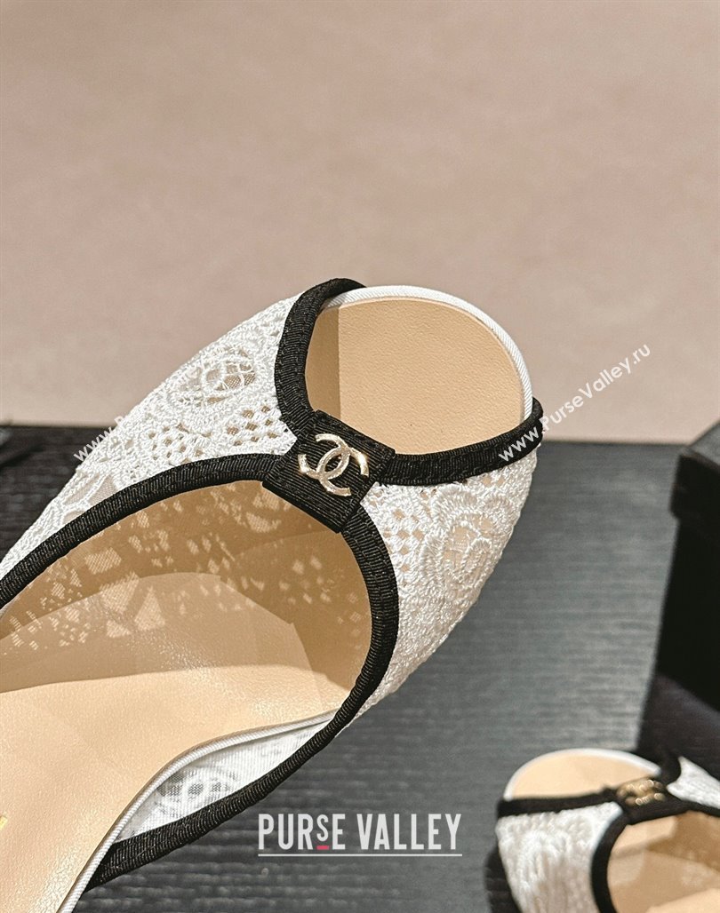 Chanel Lace High Heel Slides Sandals 7cm White 2024 0601 (MD-240601086)