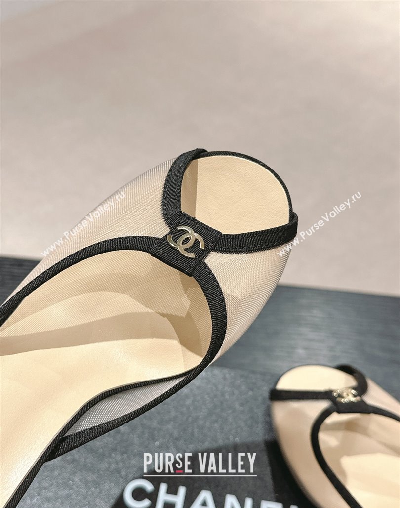 Chanel Mesh and Fabric High Heel Slides Sandals 7cm White 2024 0601 (MD-240601088)