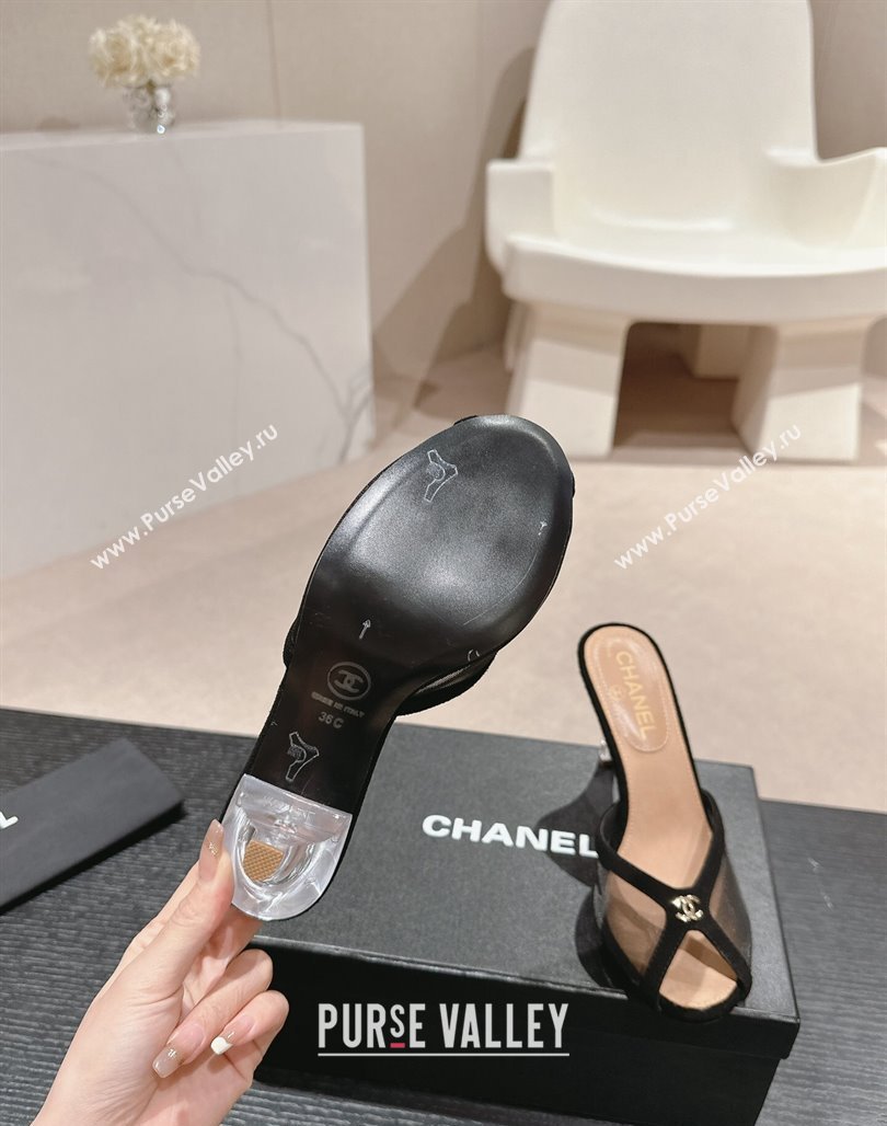 Chanel Mesh and Suede High Heel Slides Sandals 7cm Black 2024 0601 (MD-240601094)