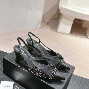 Chanel Tweed Slingback Pumps 6cm with Pearls , Sequins and Bow Black 2024 (MD-240603167)