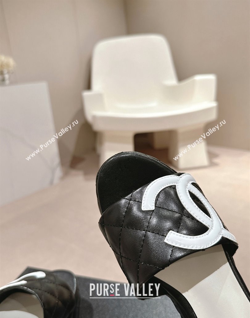 Chanel Quilted Lambskin Platform Slide Sandals 6cm with Side CC Black 2024 0603 (MD-240603168)