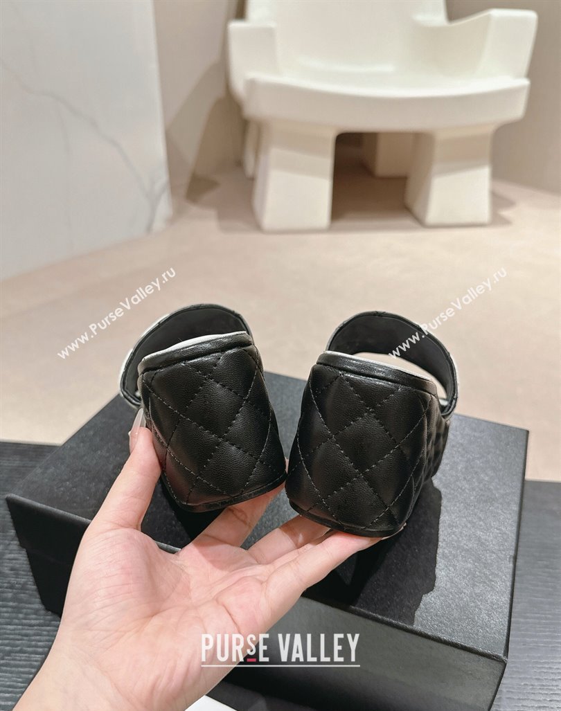 Chanel Quilted Lambskin Platform Slide Sandals 6cm with Side CC Black 2024 0603 (MD-240603168)