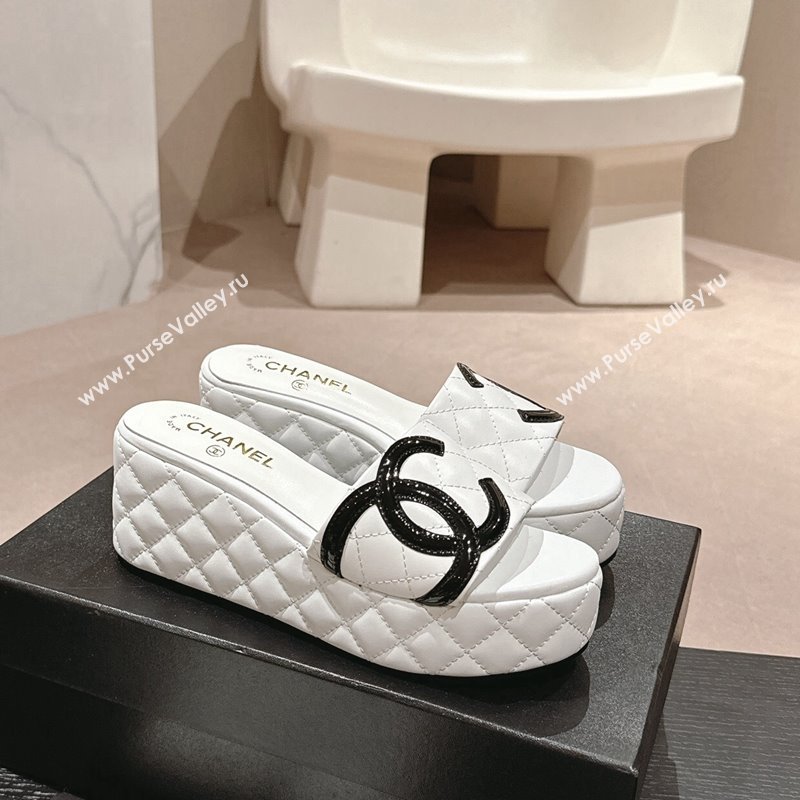 Chanel Quilted Lambskin Platform Slide Sandals 6cm with Side CC White 2024 0603 (MD-240603169)