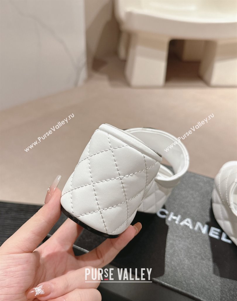 Chanel Quilted Lambskin Platform Slide Sandals 6cm with Side CC White 2024 0603 (MD-240603169)