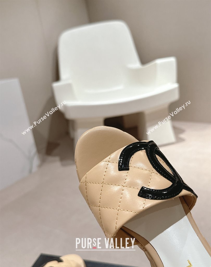 Chanel Quilted Lambskin Platform Slide Sandals 6cm with Side CC Beige 2024 0603 (MD-240603170)