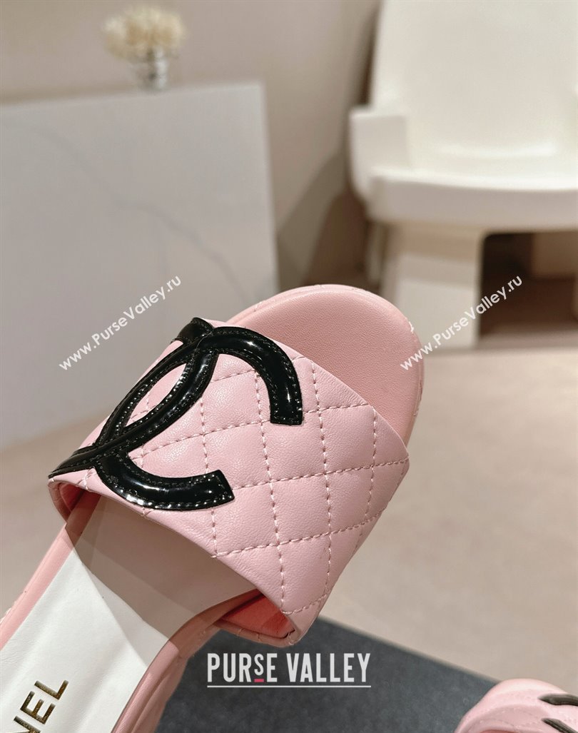 Chanel Quilted Lambskin Platform Slide Sandals 6cm with Side CC Pink 2024 0603 (MD-240603171)