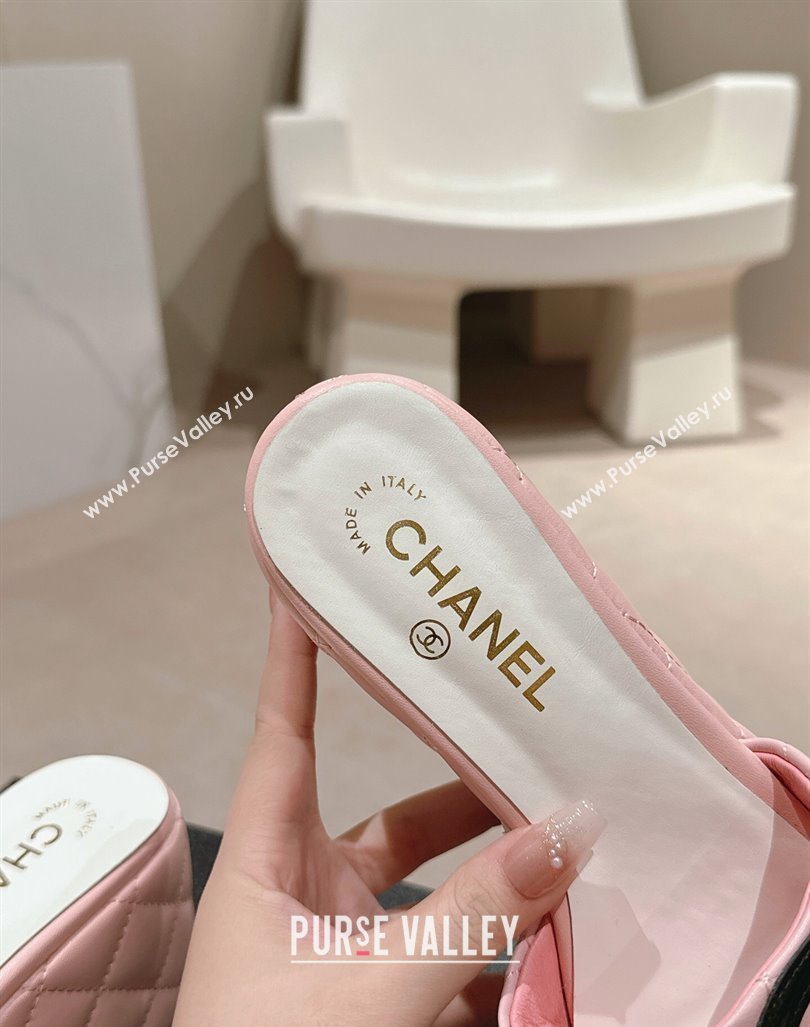 Chanel Quilted Lambskin Platform Slide Sandals 6cm with Side CC Pink 2024 0603 (MD-240603171)