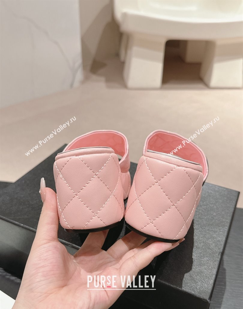 Chanel Quilted Lambskin Platform Slide Sandals 6cm with Side CC Pink 2024 0603 (MD-240603171)