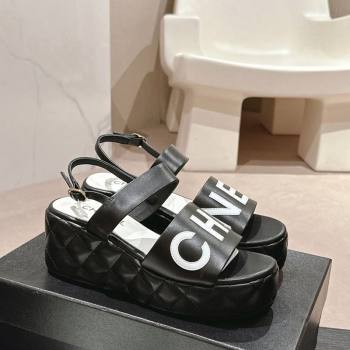 Chanel Quilted Lambskin Platform Sandals 6cm with Signature Black 2024 0603 (MD-240603172)