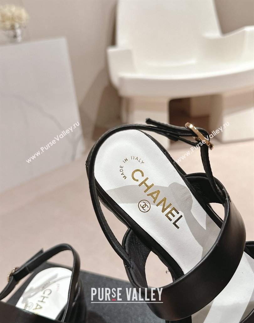 Chanel Quilted Lambskin Platform Sandals 6cm with Signature Black 2024 0603 (MD-240603172)