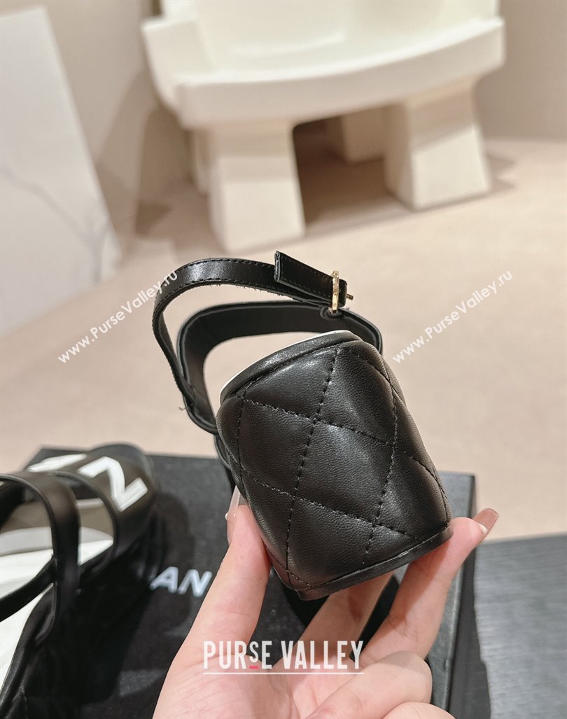 Chanel Quilted Lambskin Platform Sandals 6cm with Signature Black 2024 0603 (MD-240603172)