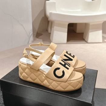 Chanel Quilted Lambskin Platform Sandals 6cm with Signature Beige 2024 0603 (MD-240603174)