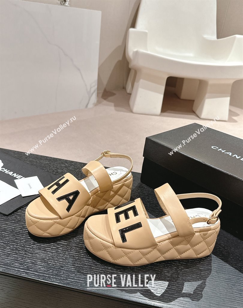 Chanel Quilted Lambskin Platform Sandals 6cm with Signature Beige 2024 0603 (MD-240603174)