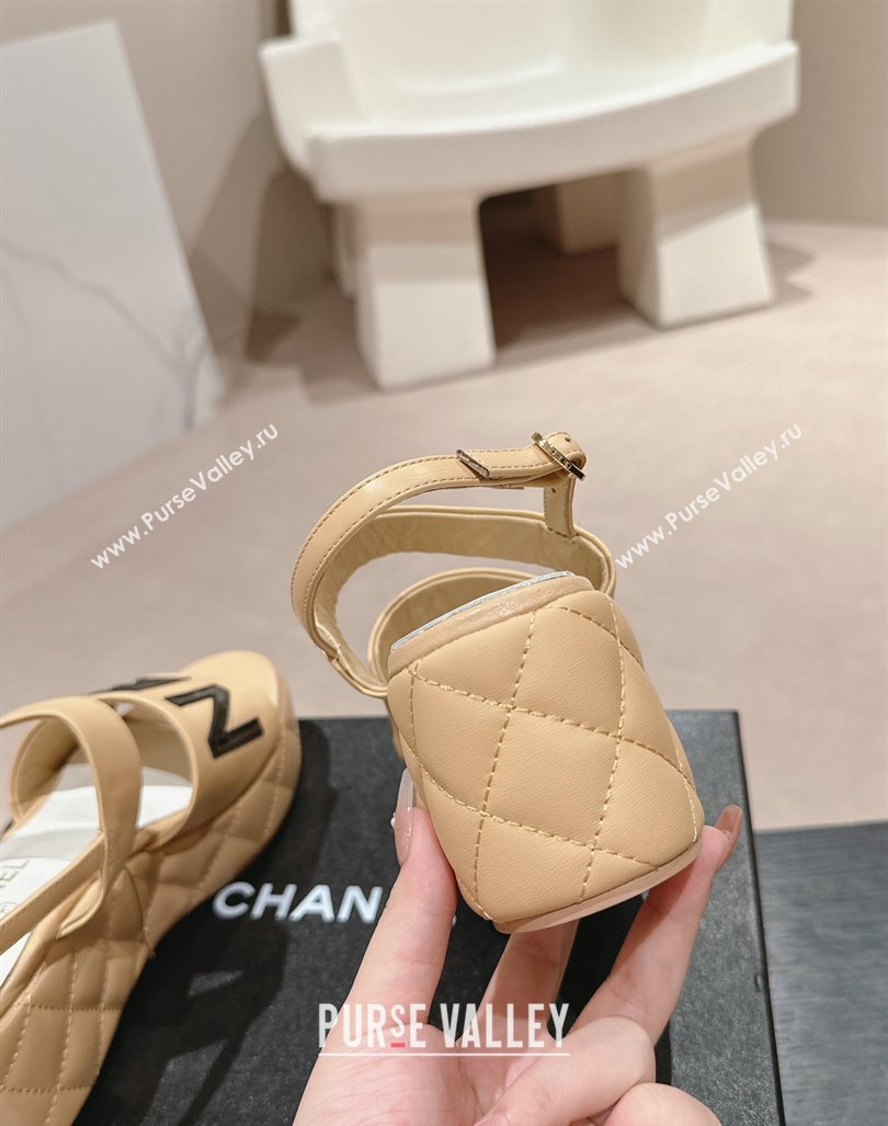 Chanel Quilted Lambskin Platform Sandals 6cm with Signature Beige 2024 0603 (MD-240603174)