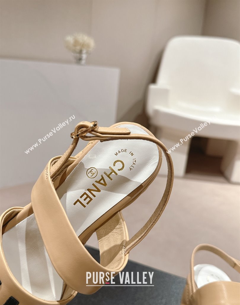 Chanel Quilted Lambskin Platform Sandals 6cm with Signature Beige 2024 0603 (MD-240603174)