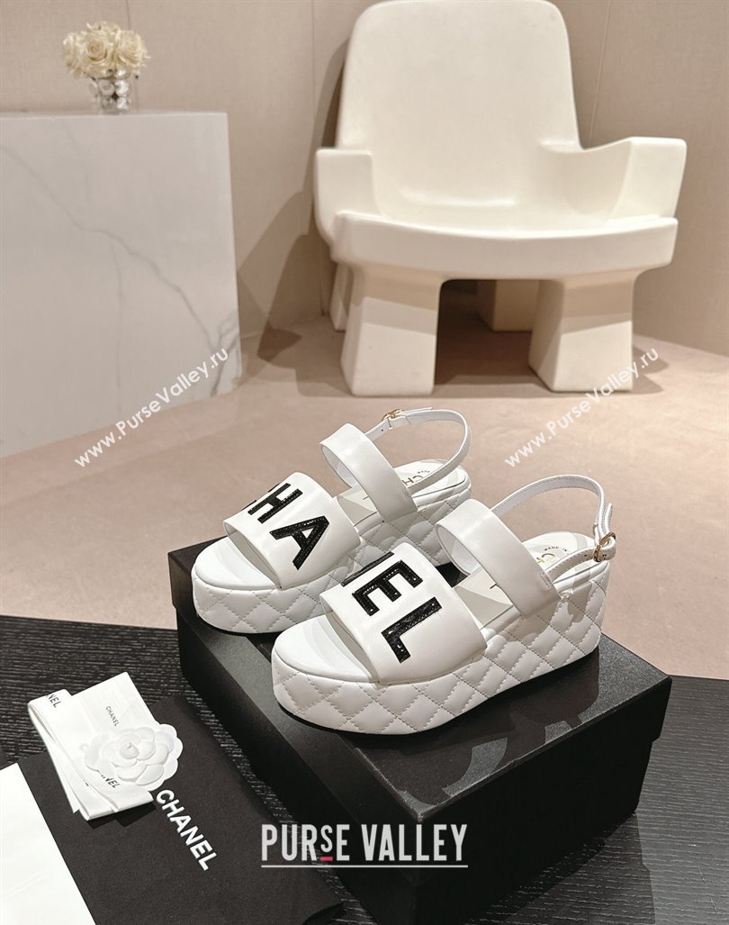 Chanel Quilted Lambskin Platform Sandals 6cm with Signature White 2024 0603 (MD-240603175)