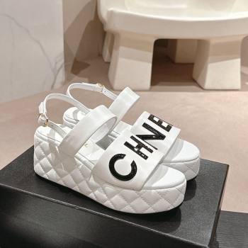 Chanel Quilted Lambskin Platform Sandals 6cm with Signature White 2024 0603 (MD-240603175)